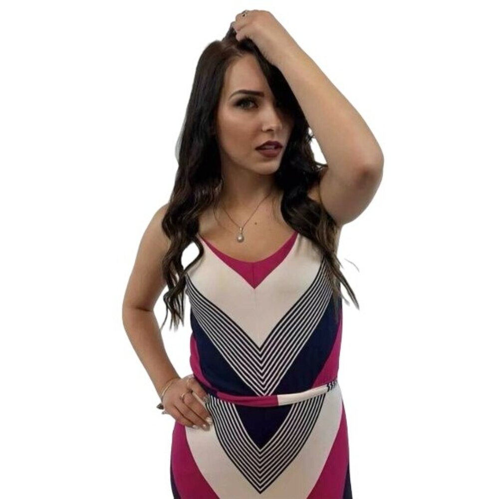 Vintage Neiman Marcus Chevron Striped Tie Waist Maxi Dress - Picture 3 of 16